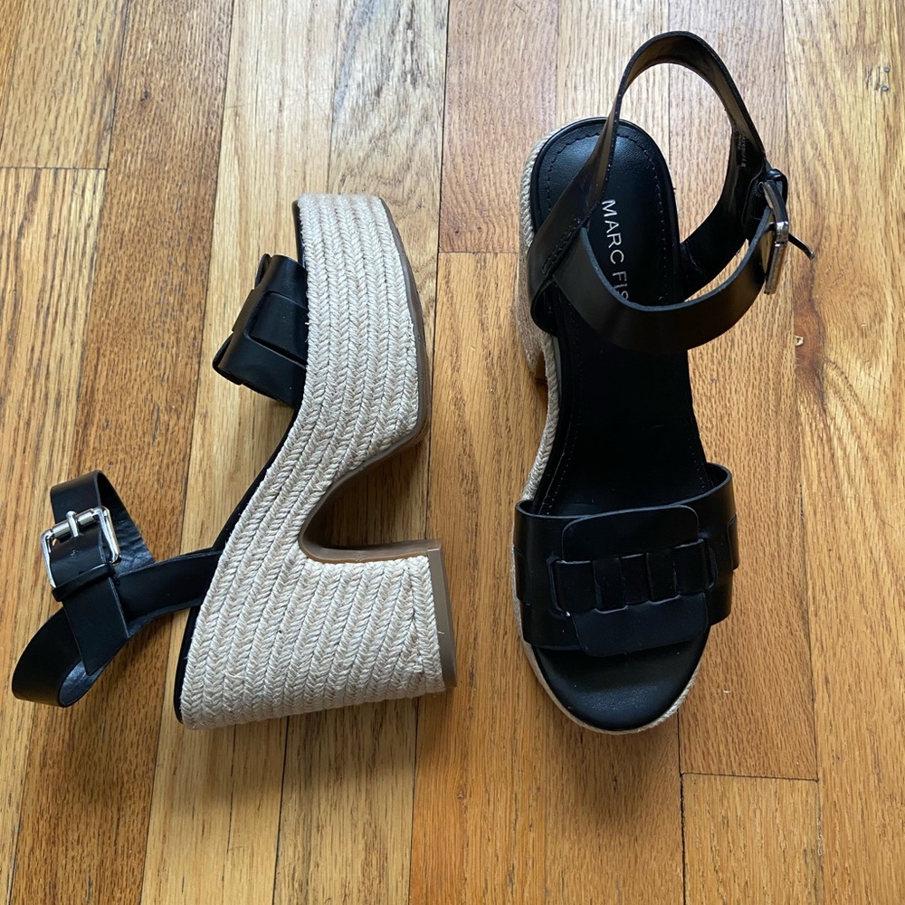 NWT Marc Fisher Viga Black Espadrilles Heels Shoes Size 6.5M